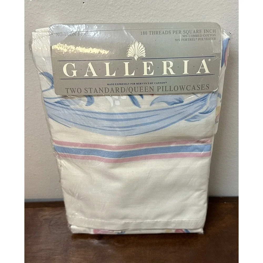 Vintage Galleria No Iron Percale Pastels 2- Standard Pillowcases NEW NOS
